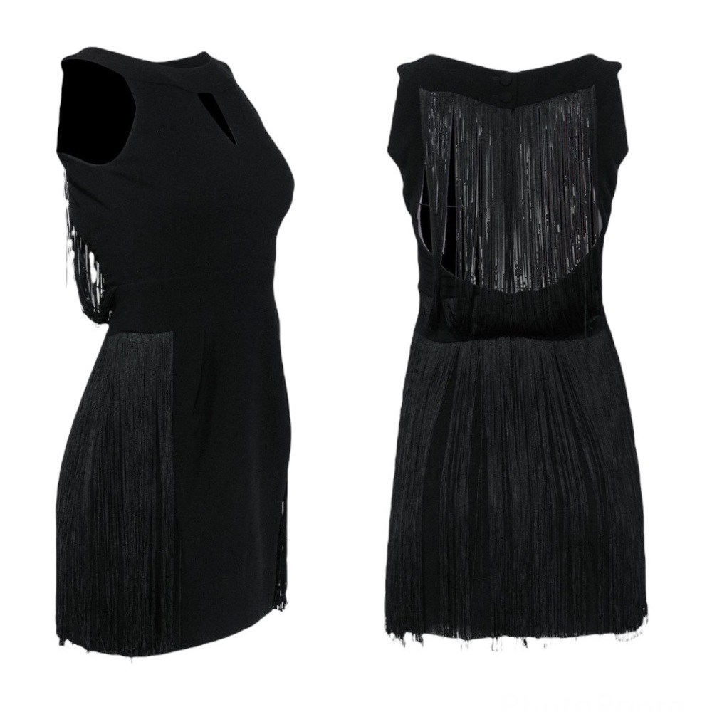 NANETTE LEPORE black fringe back mini dress 8